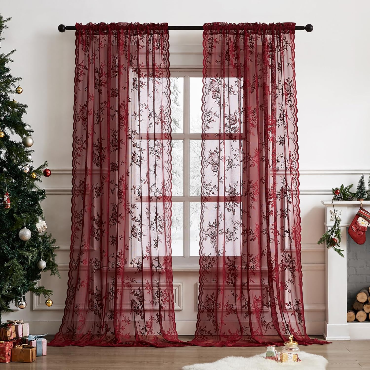 Tablet Accessories Aesthetic - 1 pc Burgundy Lace Curtains 45