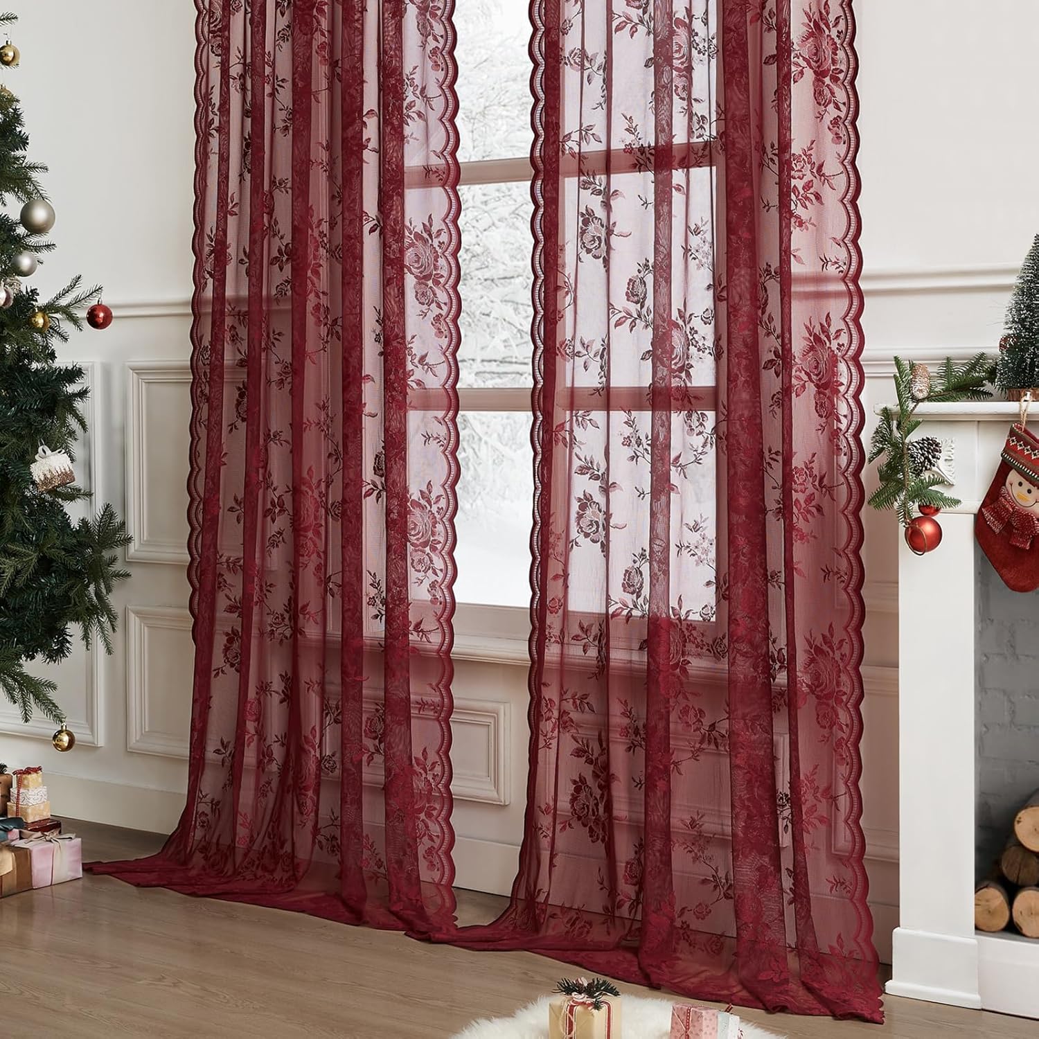 1 pc Burgundy Lace Curtains 45 - Tablet Accessories Aesthetic 评论和价格