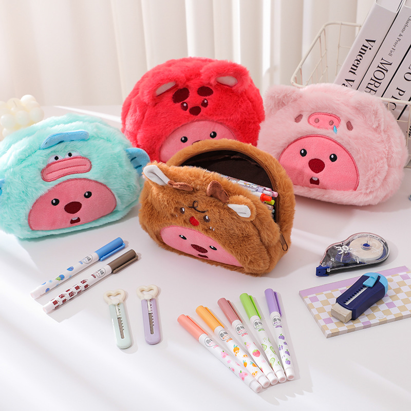 Cartoon Plush Pencil Bag Stude - Case With Pencil Holder 评论和价格
