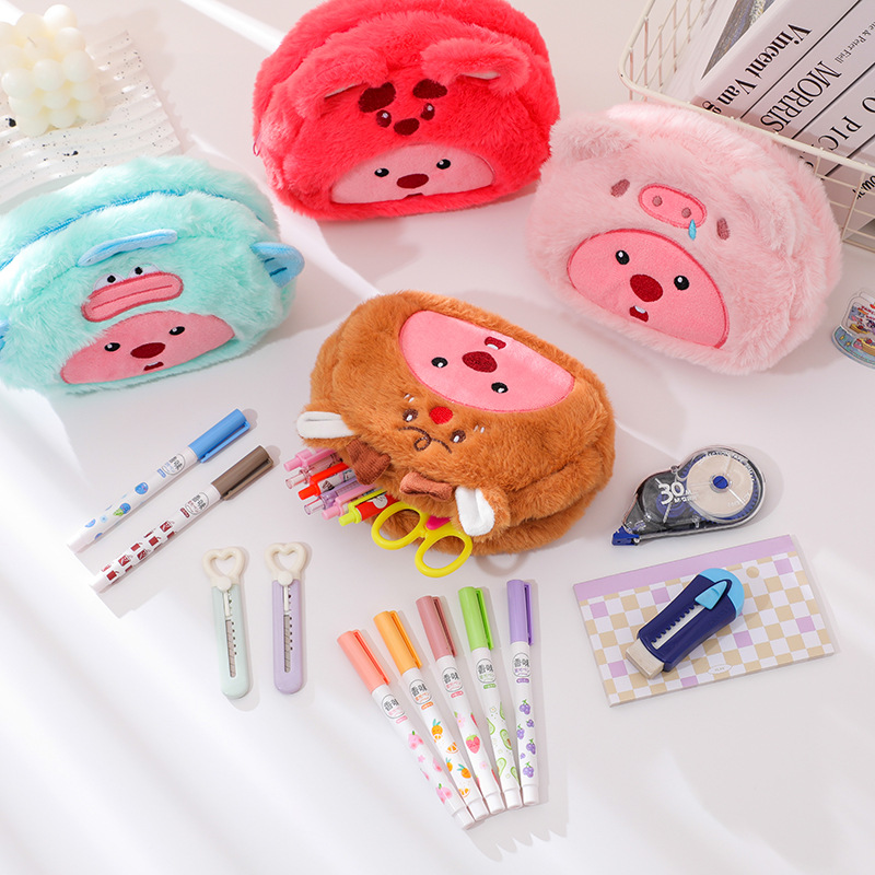 Cartoon Plush Pencil Bag Stude - Case With Pencil Holder 评论和价格